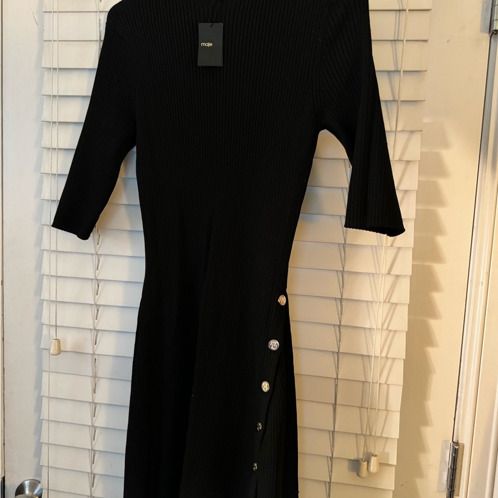 NWT Maje Black Sheath Dress Crew Neck 3/4 Sleeve
